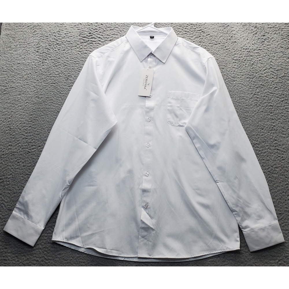 ZEROYAA Dress Shirt Men 42 White Formal Relaxed Fit Long Sleeve Collar Button-Up